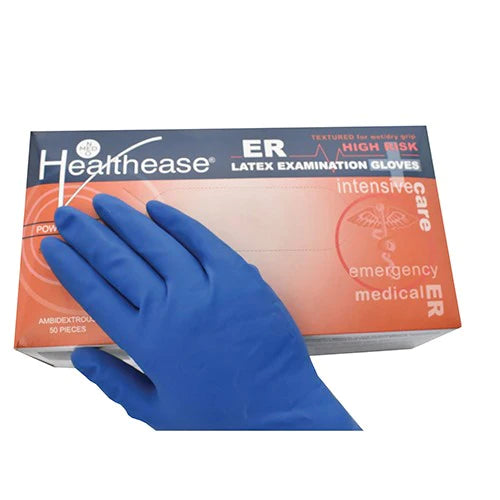 Healthease Latex Gloves Non Sterile High Risk ER Powder Free Box of 50